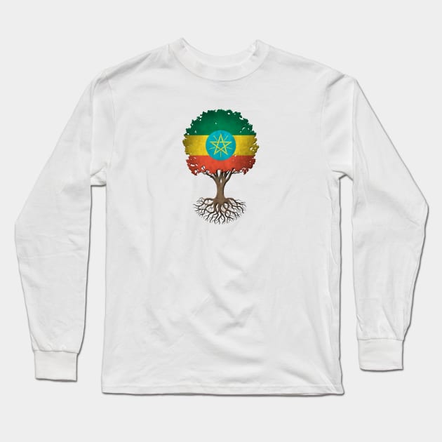 Tree of Life with Ethiopian Flag Long Sleeve T-Shirt by jeffbartels